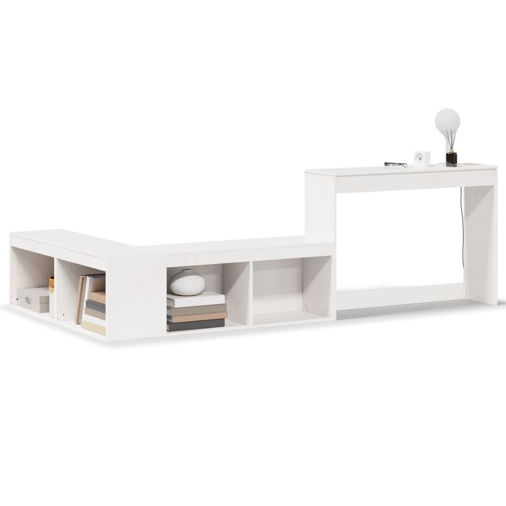 Nattbord Sengbord Hvit med skrivebord 222x107x75 cm heltre furu