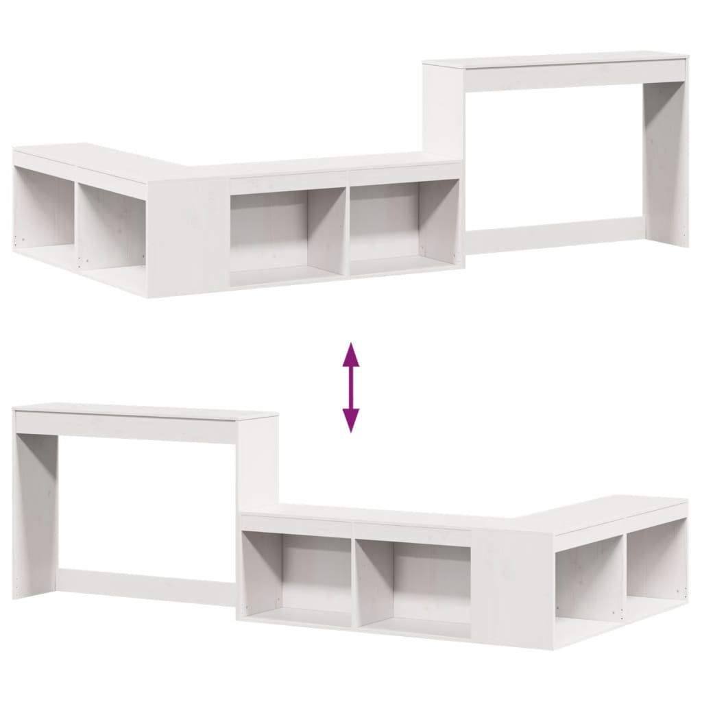 Nattbord Sengbord Hvit med skrivebord 222x107x75 cm heltre furu