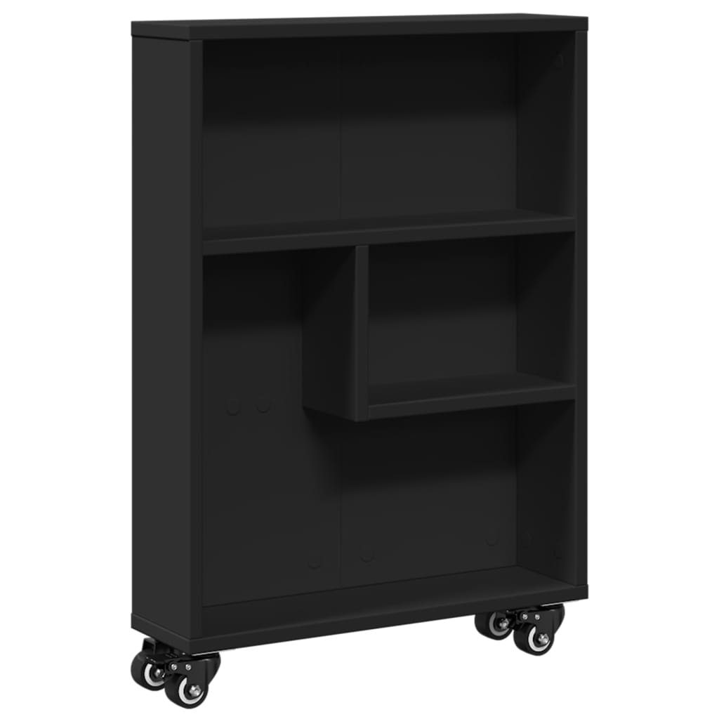 Bokhylle Svart med Hjul Smal 48x13x68 cm
