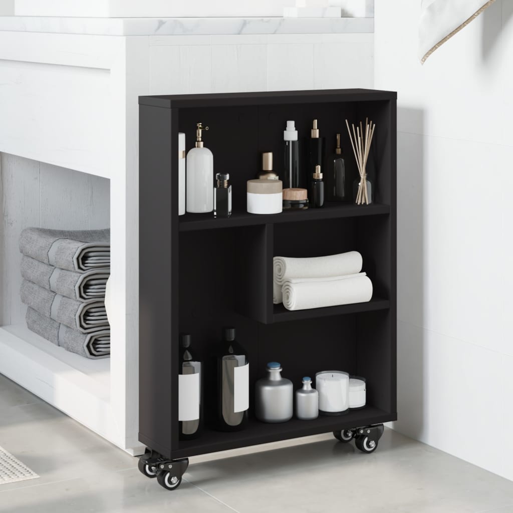 Bokhylle Svart med Hjul Smal 48x13x68 cm