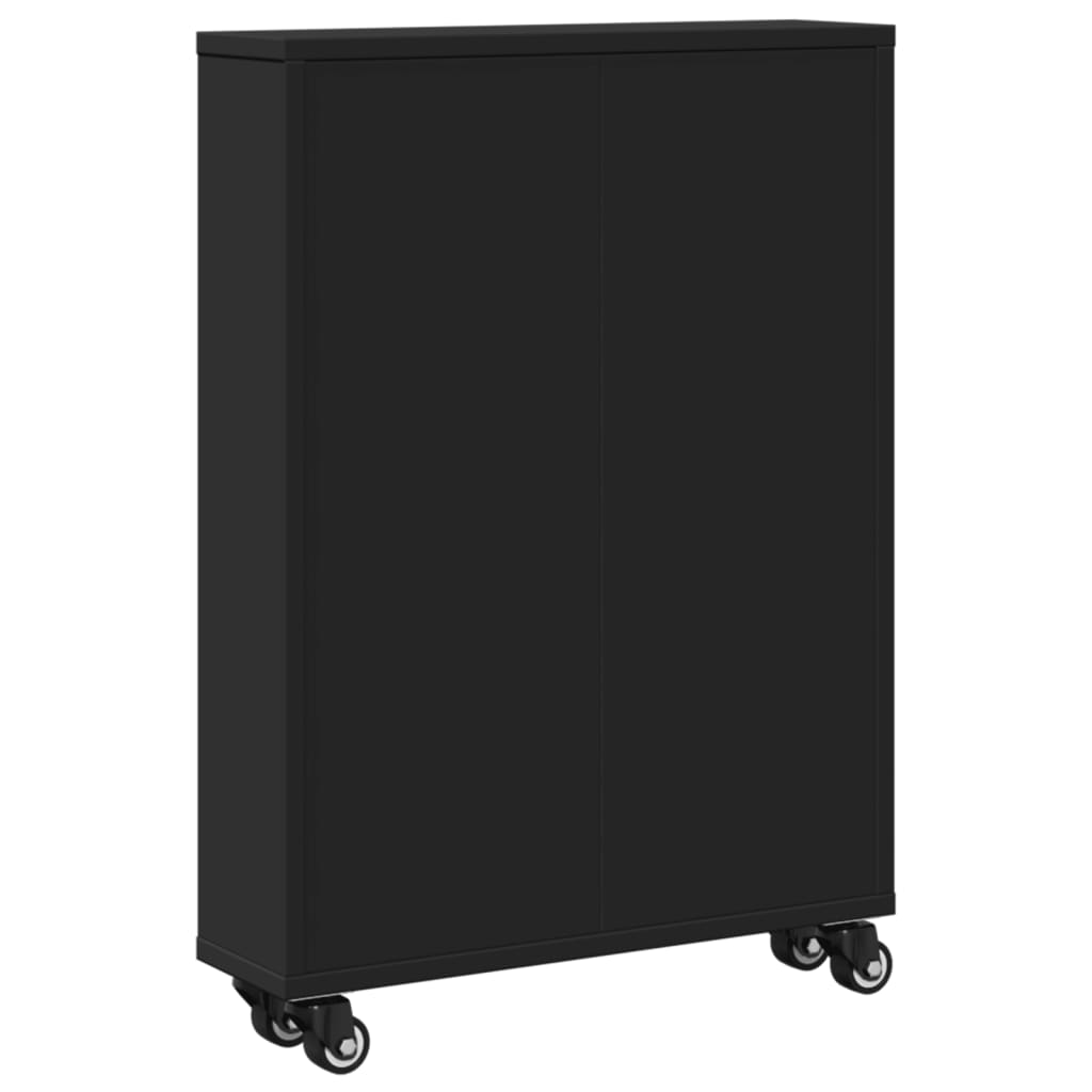 Bokhylle Svart med Hjul Smal 48x13x68 cm