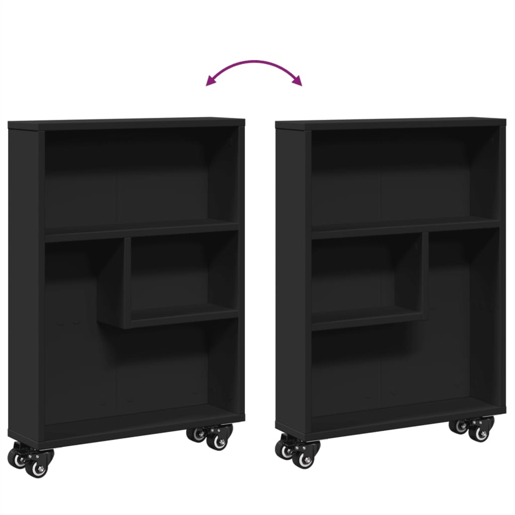 Bokhylle Svart med Hjul Smal 48x13x68 cm
