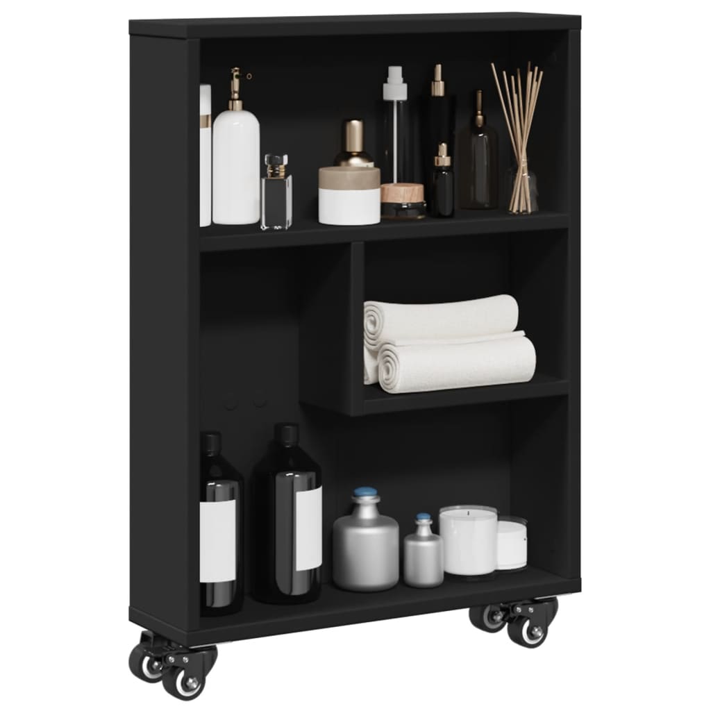 Bokhylle Svart med Hjul Smal 48x13x68 cm