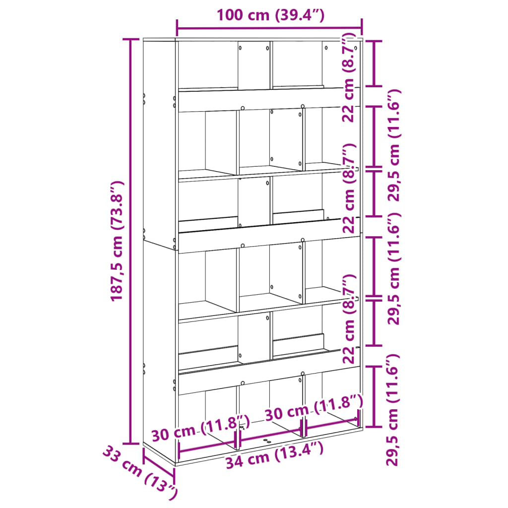 Bokhylle Gammelt Tre 100x33x187,5 cm