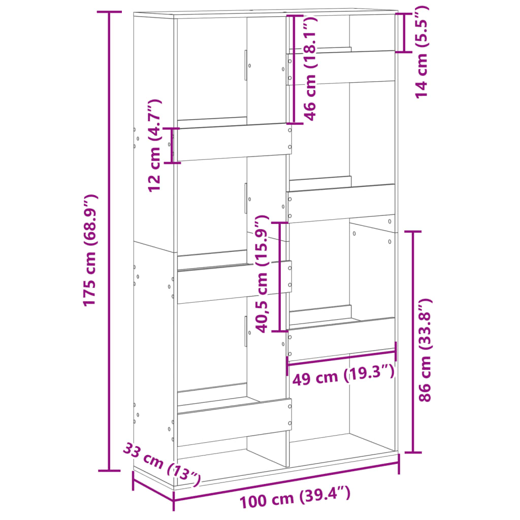 Bokhylle Svart 100x33x175 cm