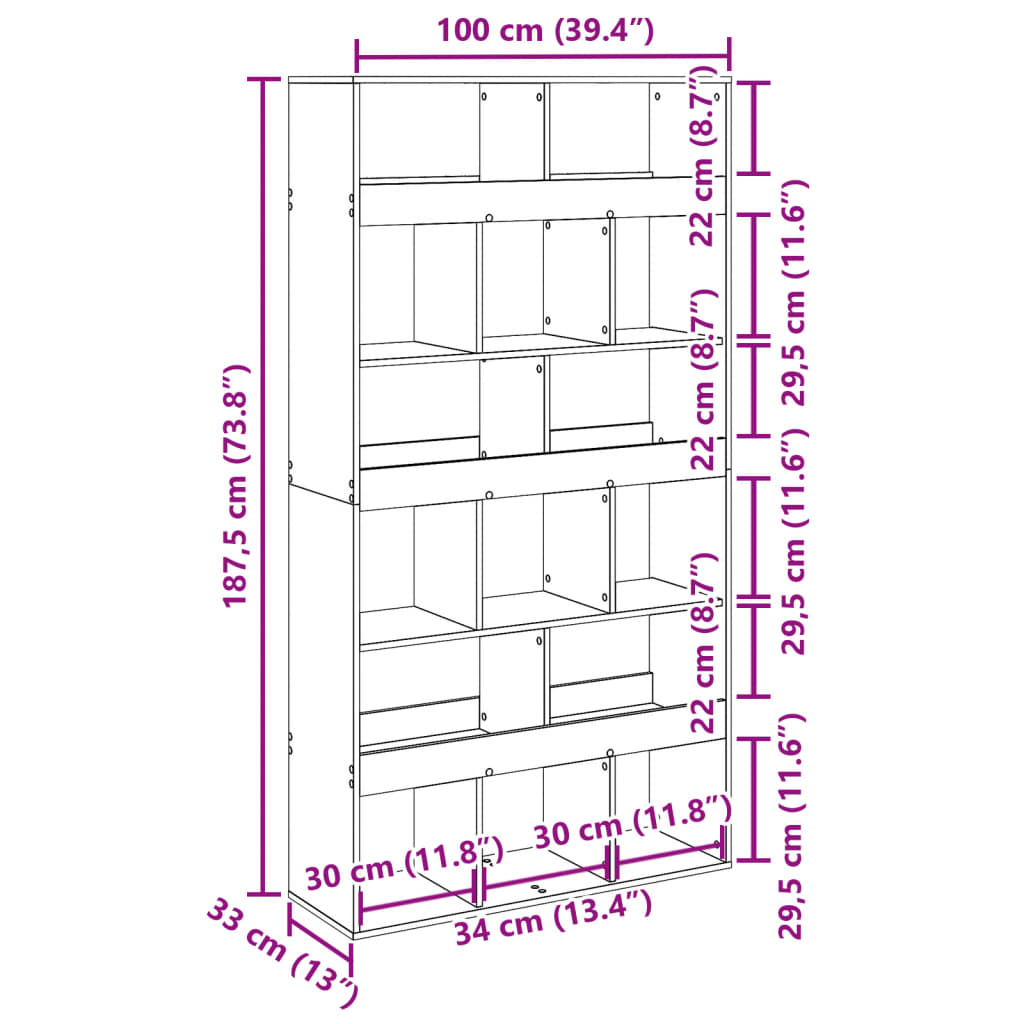 Bokhylle Gammelt Tre 100x33x187,5 cm