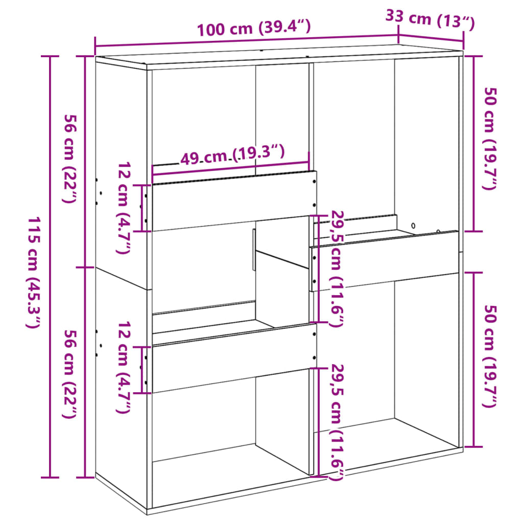 Bokhylle Svart 100x33x115 cm