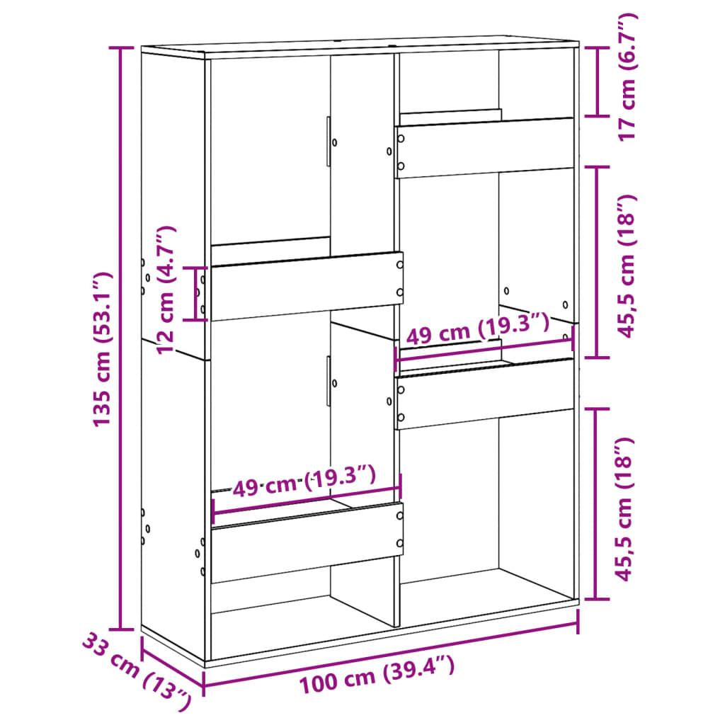 Bokhylle Svart 100x33x135 cm