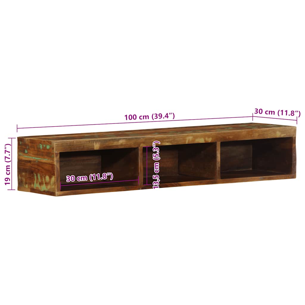 TV-Møbel Tre Tv-benk Veggmontert 100x30x19 cm gjenvunnet heltre