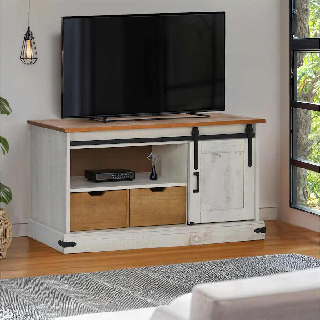 TV-Møbel Hvit TV-skap HALDEN med skyvedør 110x40x60 cm heltre