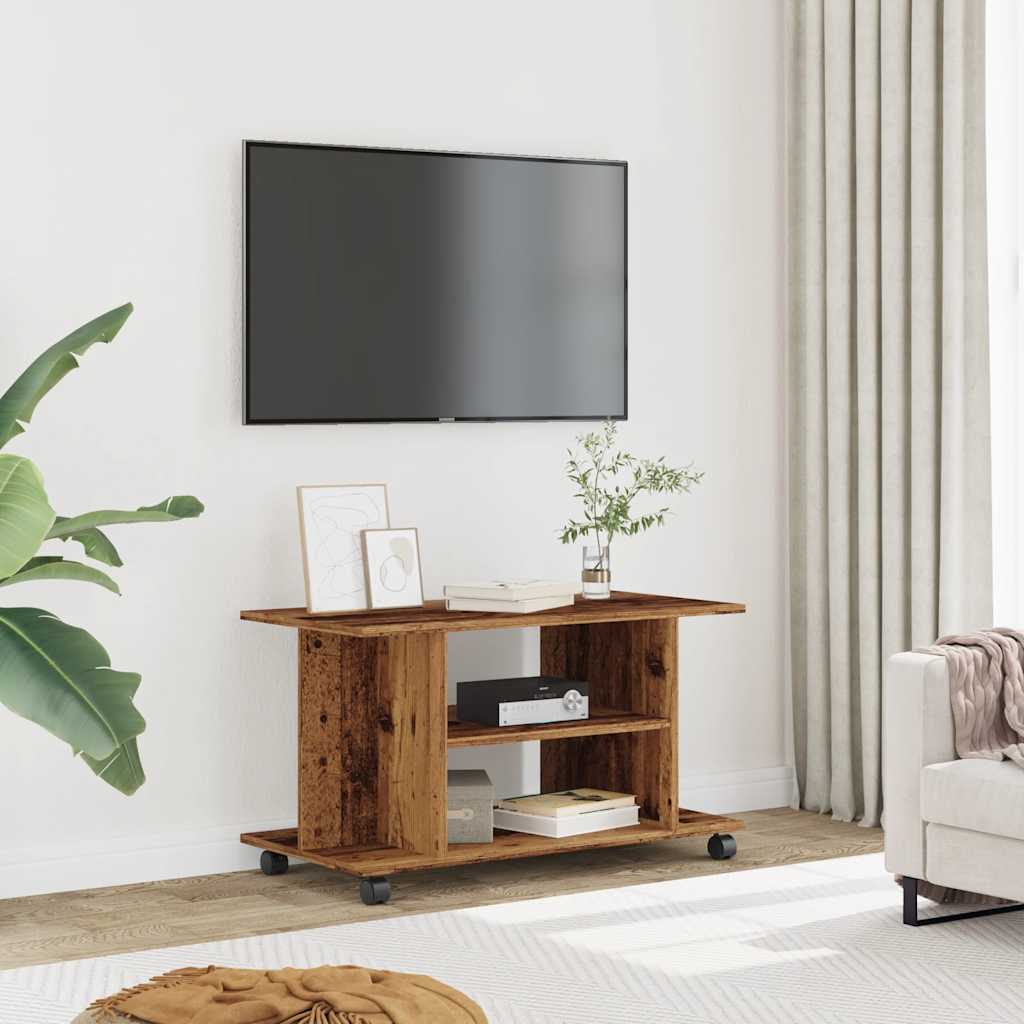 TV-Møbel Gammelt Tre Tv-benk med hjul 80x40x45 cm