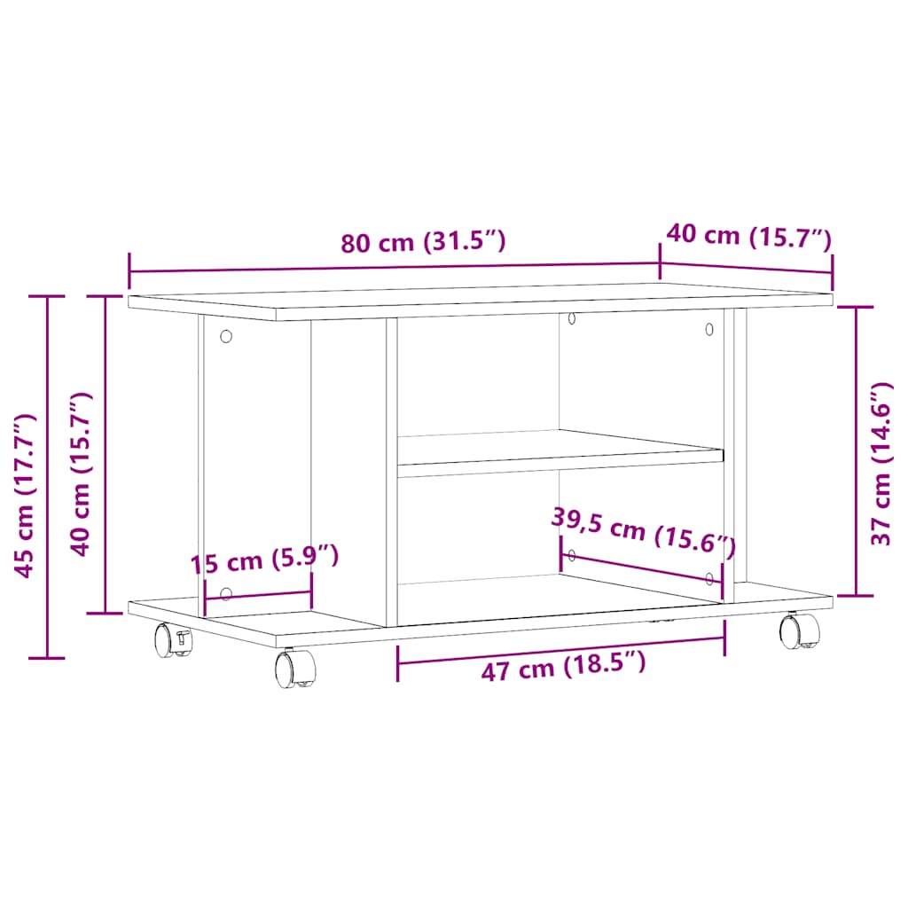 TV-Møbel Gammelt Tre Tv-benk med hjul 80x40x45 cm