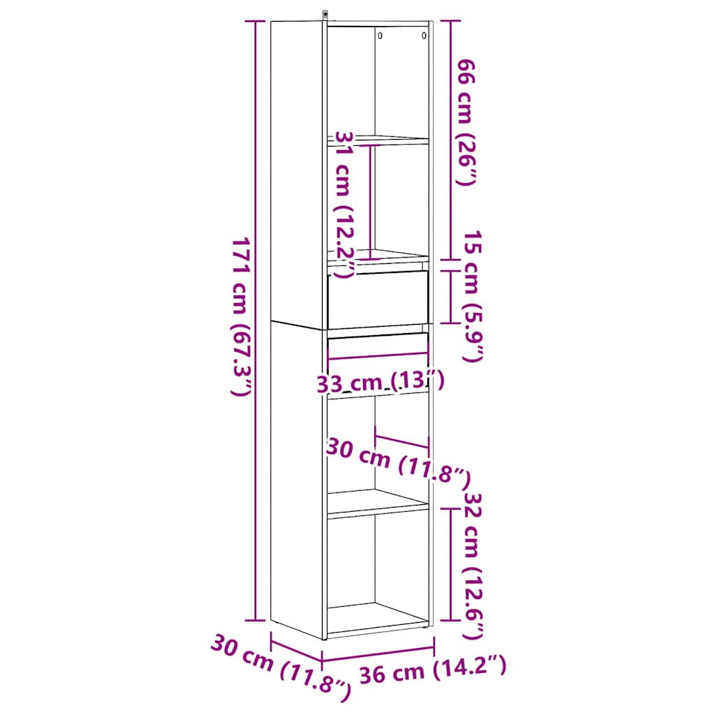 Bokhylle Gammelt Tre 36x30x171 cm