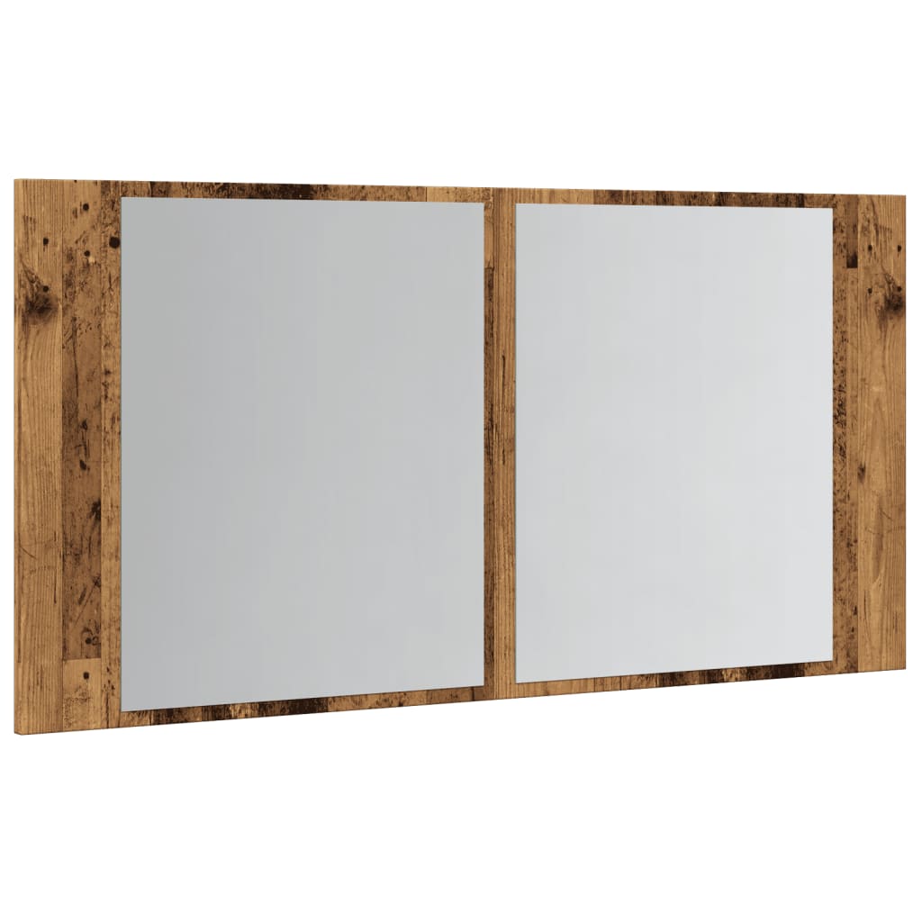 Baderomsspeil Speilskap med LED Gammelt Tre 90x12x45 cm