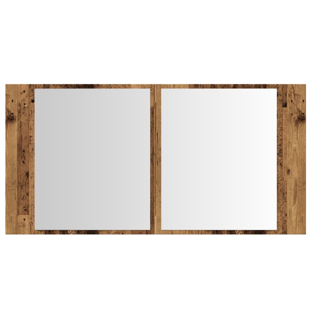 Baderomsspeil Speilskap med LED Gammelt Tre 90x12x45 cm