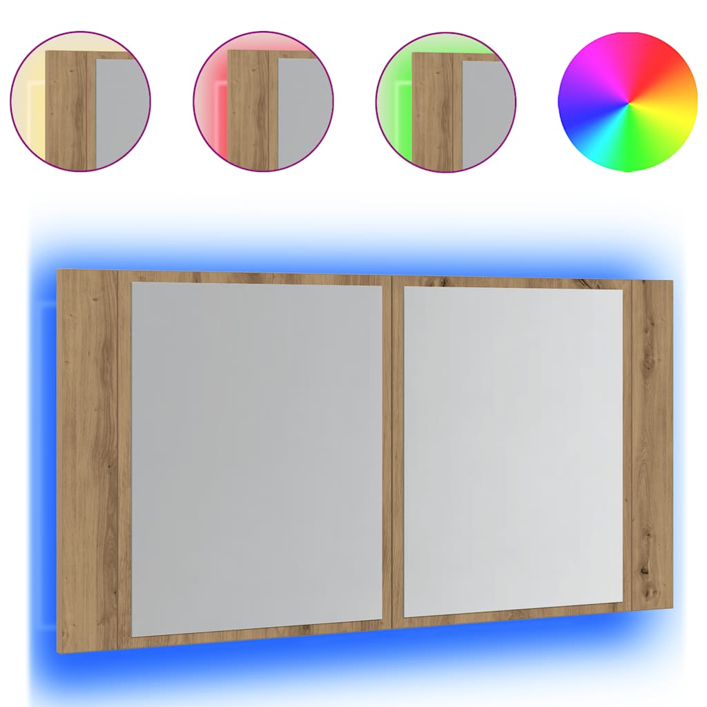 Baderomsspeil Speilskap med LED Artisan Eik 90x12x45 cm