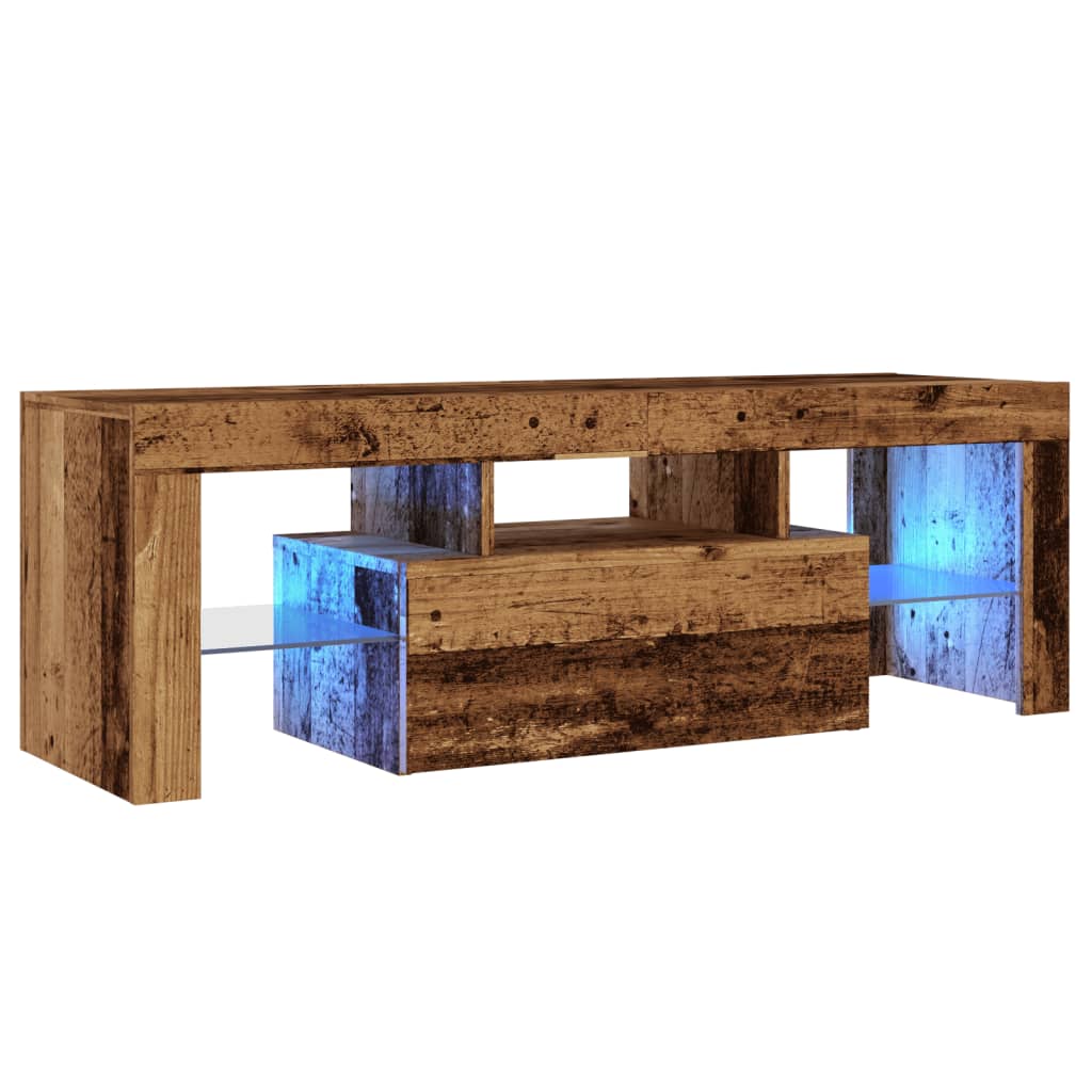 TV-Møbel Gammelt Tre TV-benk med LED-lys 120x36,5x40 cm