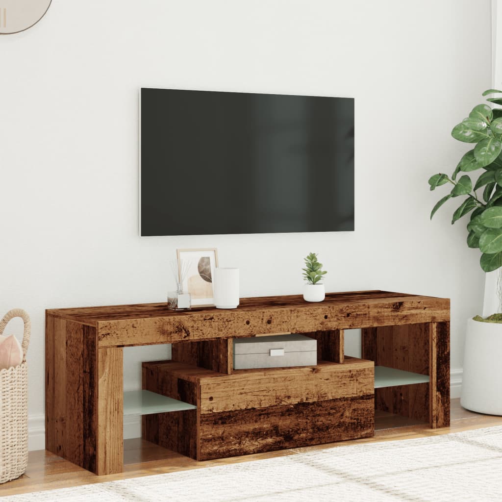 TV-Møbel Gammelt Tre TV-benk med LED-lys 120x36,5x40 cm