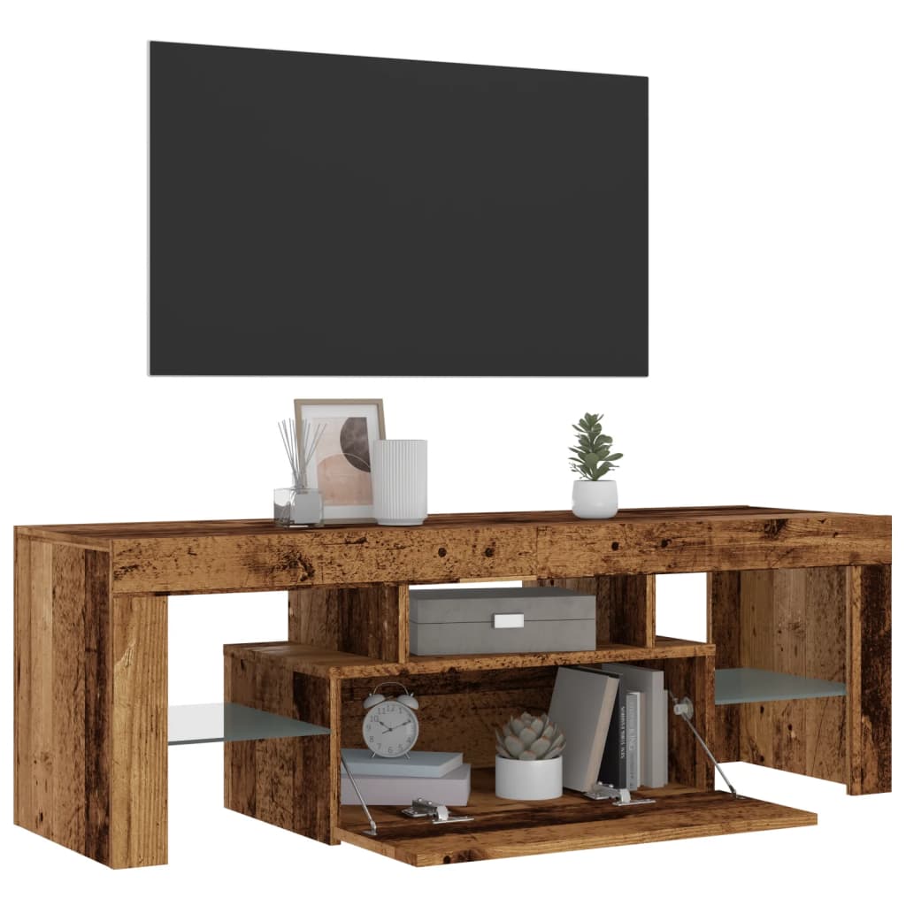 TV-Møbel Gammelt Tre TV-benk med LED-lys 120x36,5x40 cm