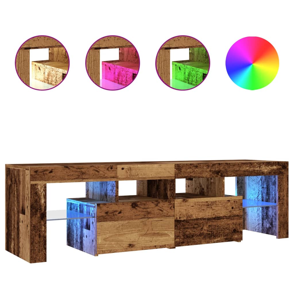 TV-Møbel Gammelt Tre TV-benk med LED-lys 140x36,5x40 cm