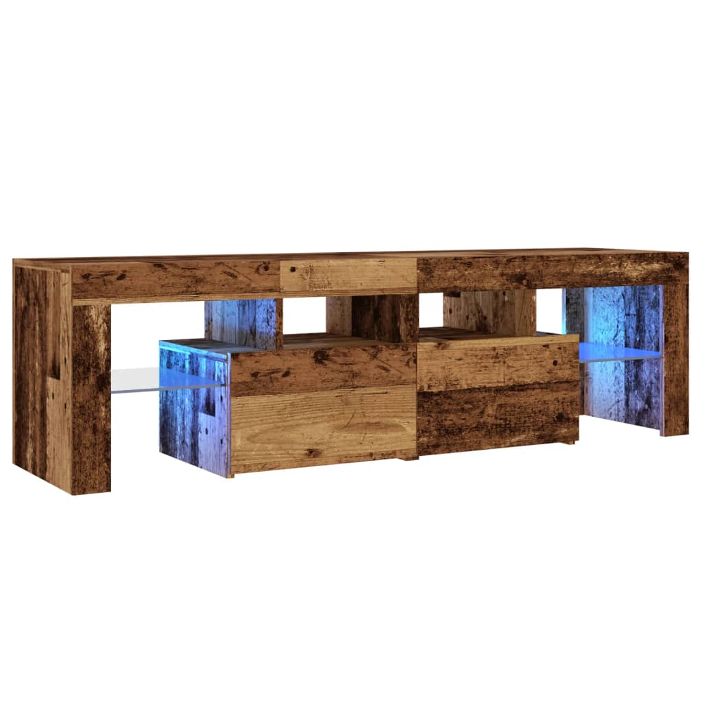 TV-Møbel Gammelt Tre TV-benk med LED-lys 140x36,5x40 cm