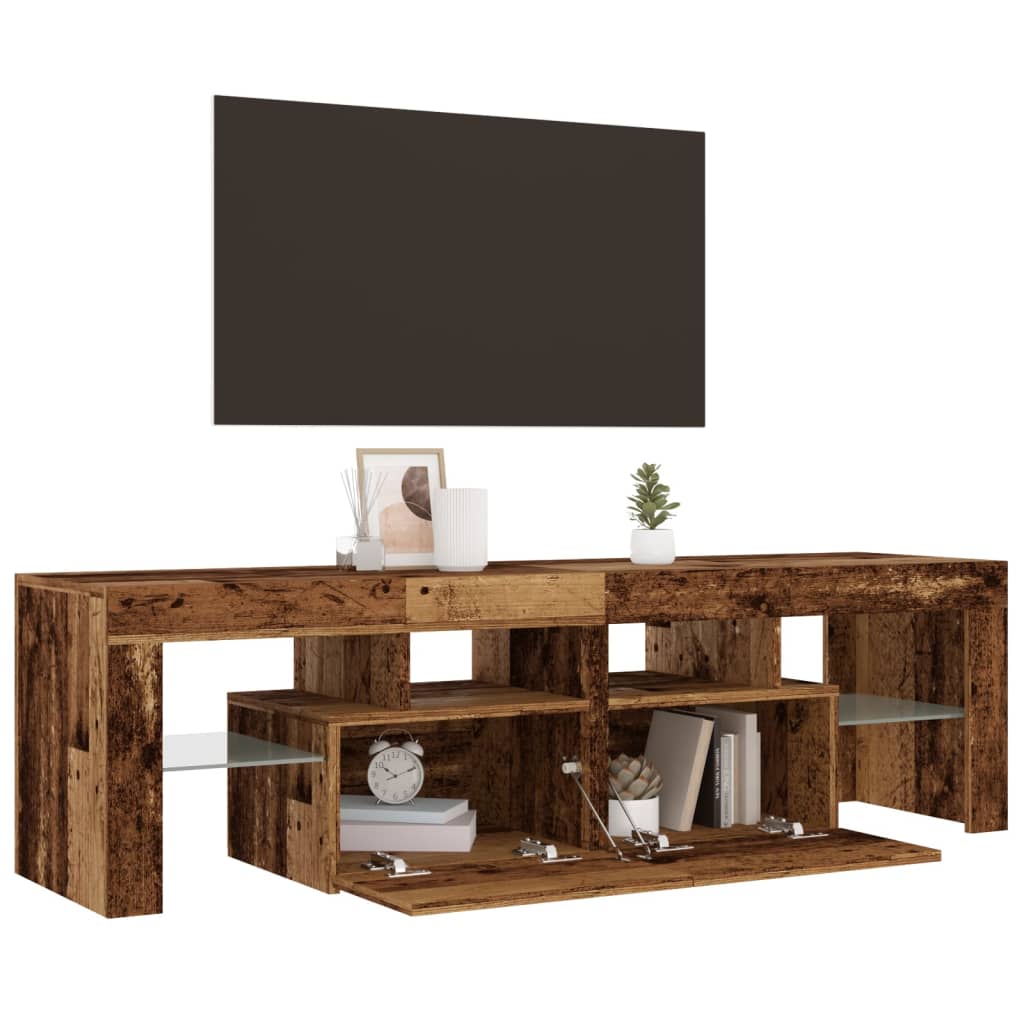 TV-Møbel Gammelt Tre TV-benk med LED-lys 140x36,5x40 cm