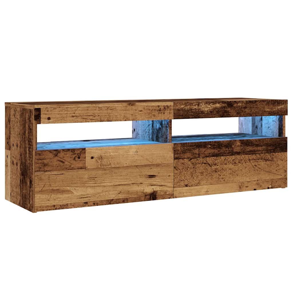 TV-Møbel Gammelt Tre TV-benk med LED-lys 120x35x40 cm