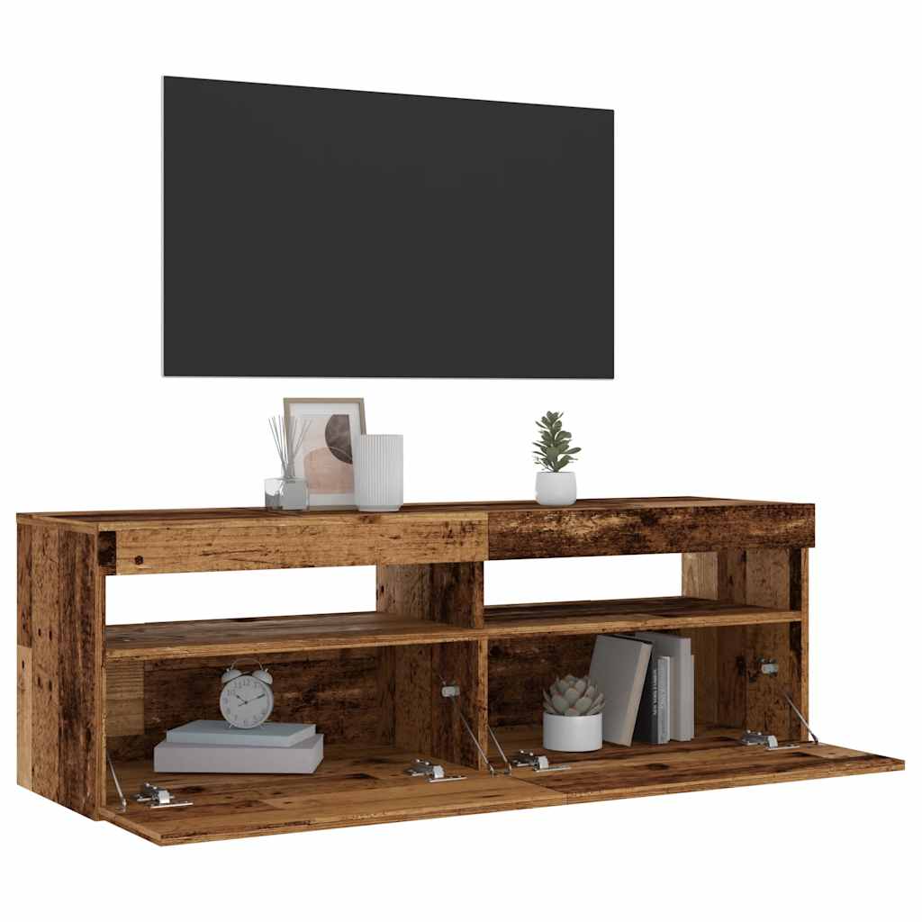 TV-Møbel Gammelt Tre TV-benk med LED-lys 120x35x40 cm