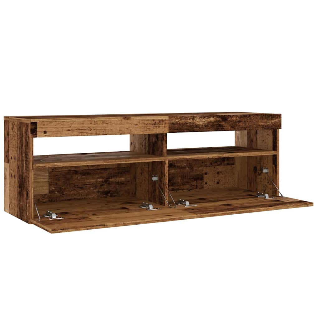 TV-Møbel Gammelt Tre TV-benk med LED-lys 120x35x40 cm