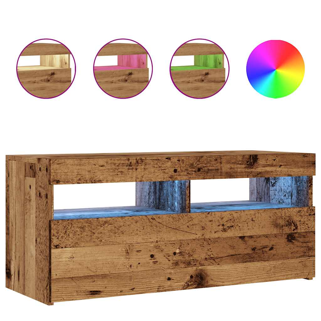 TV-Møbel Gammelt Tre Tv-benk med LED-lys 90x35x40 cm