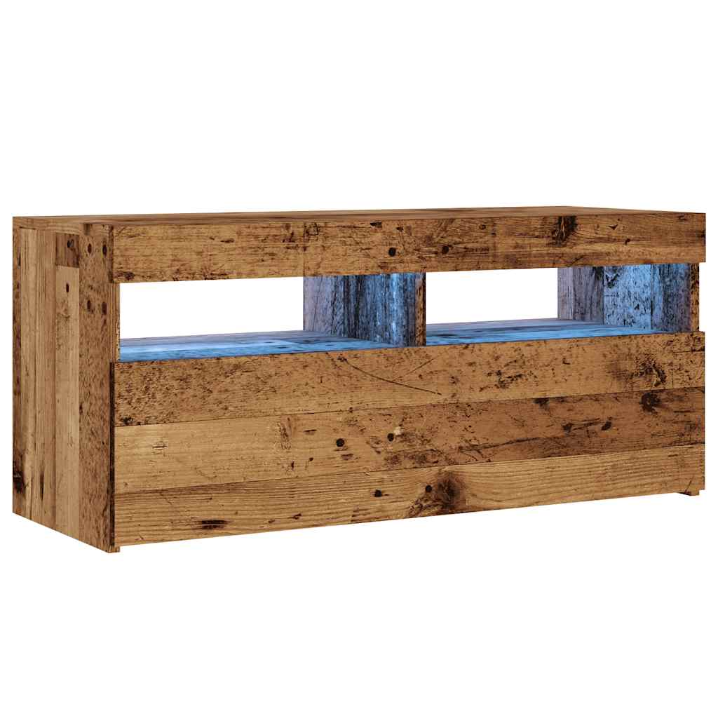 TV-Møbel Gammelt Tre Tv-benk med LED-lys 90x35x40 cm