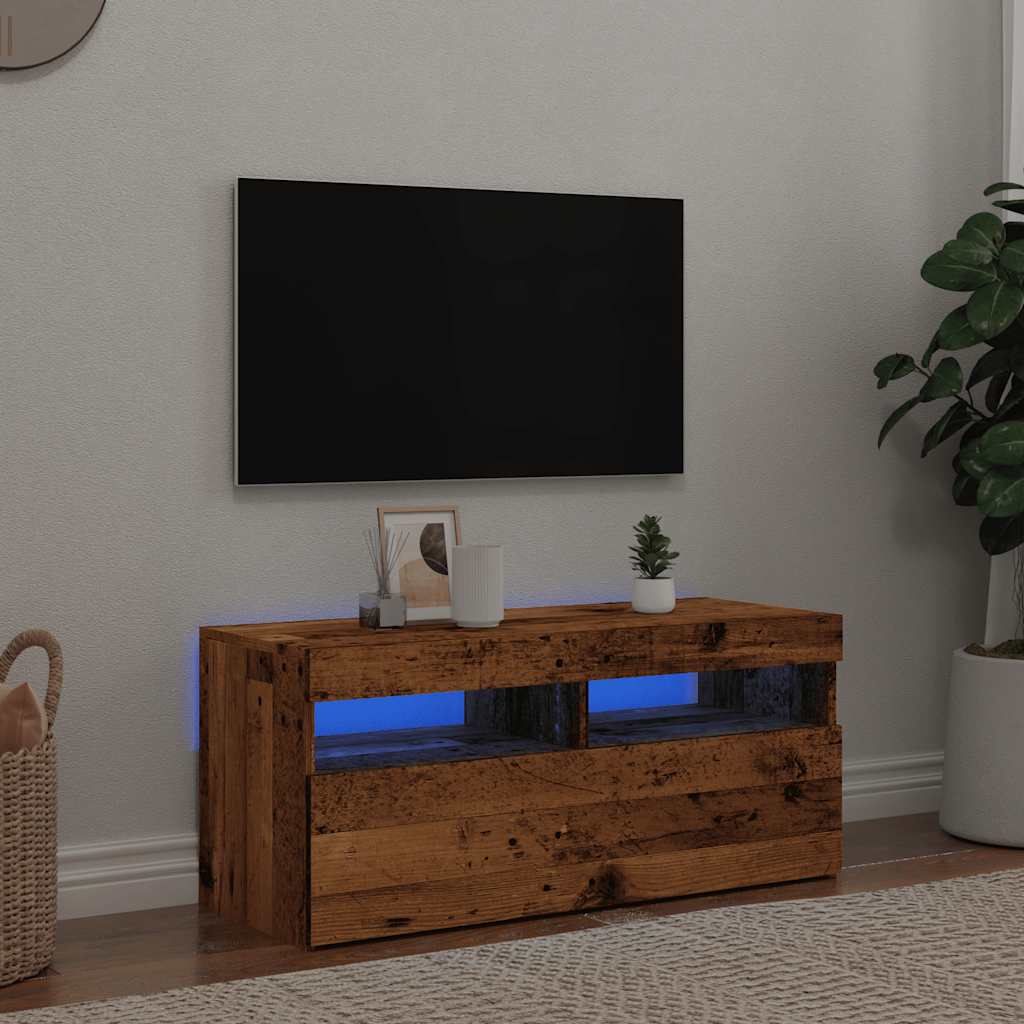 TV-Møbel Gammelt Tre Tv-benk med LED-lys 90x35x40 cm