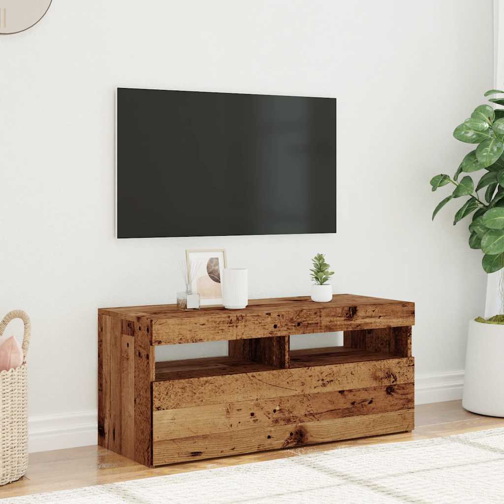 TV-Møbel Gammelt Tre Tv-benk med LED-lys 90x35x40 cm