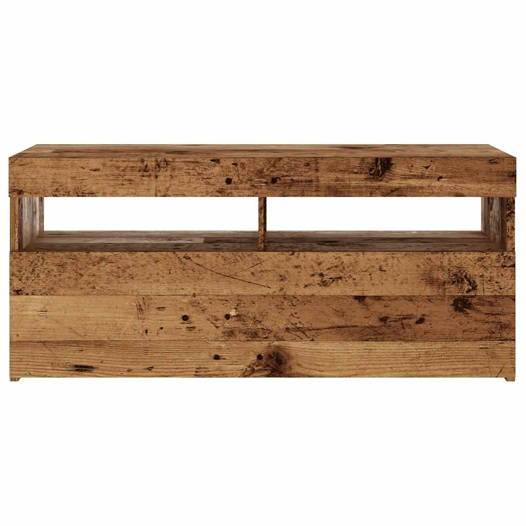 TV-Møbel Gammelt Tre Tv-benk med LED-lys 90x35x40 cm