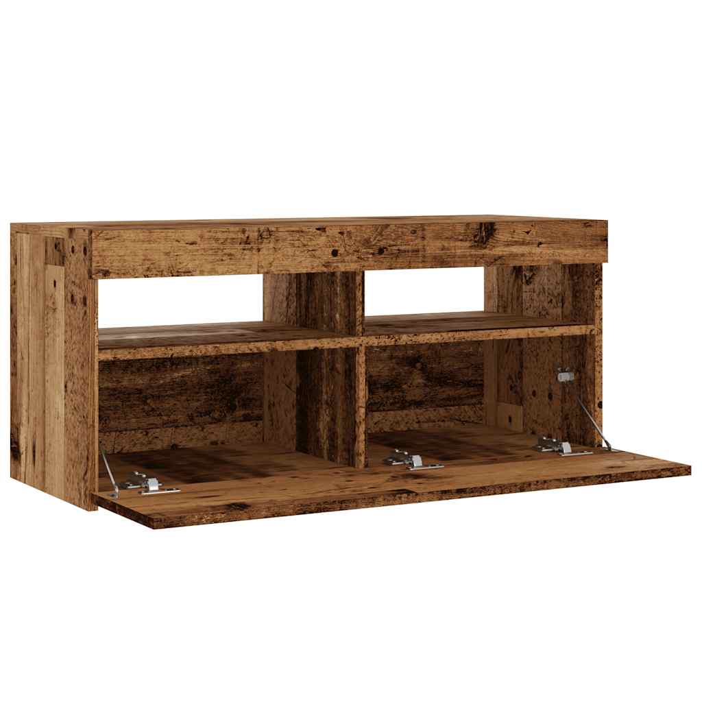 TV-Møbel Gammelt Tre Tv-benk med LED-lys 90x35x40 cm