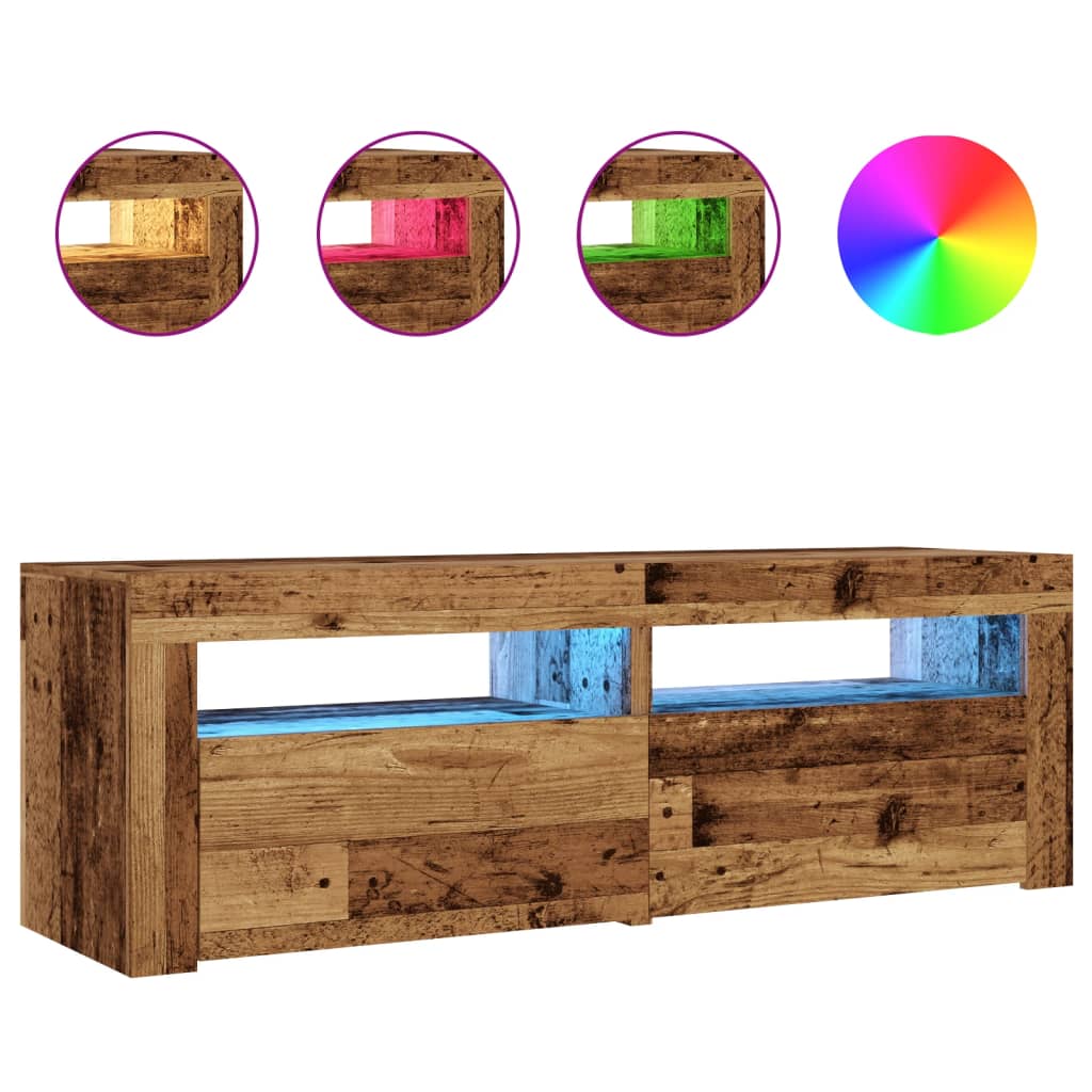 TV-Møbel Gammelt Tre TV-benk med LED-lys 120x35x40 cm