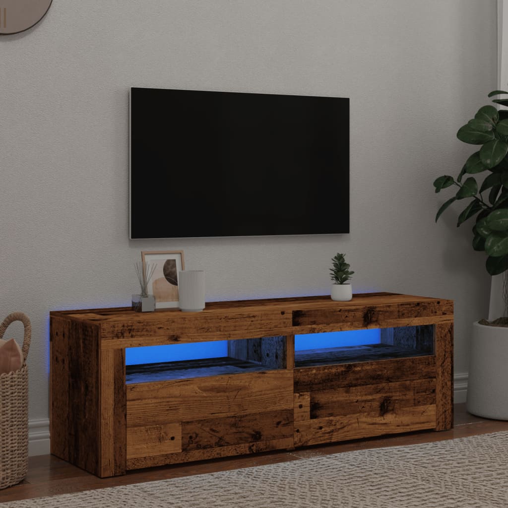 TV-Møbel Gammelt Tre TV-benk med LED-lys 120x35x40 cm
