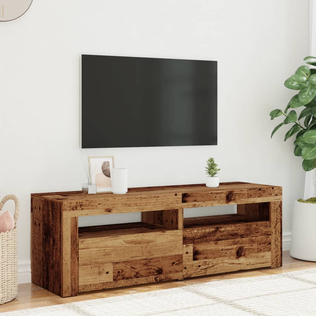 TV-Møbel Gammelt Tre TV-benk med LED-lys 120x35x40 cm