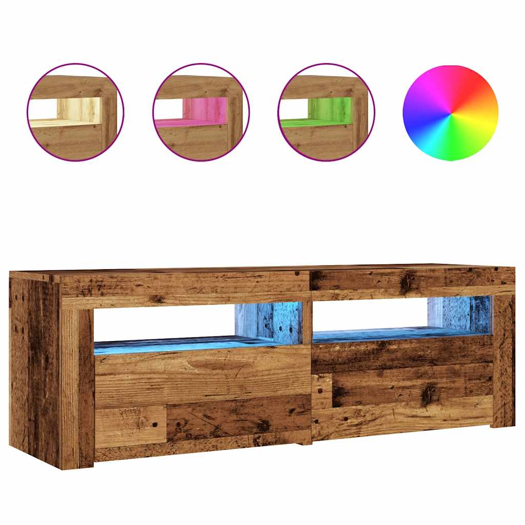 TV-Møbel Gammelt Tre TV-benk med LED-lys 120x35x40 cm