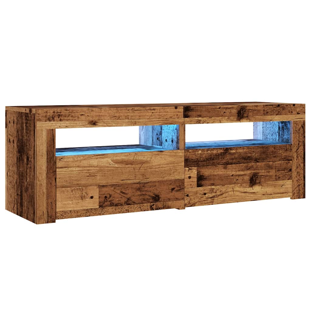 TV-Møbel Gammelt Tre TV-benk med LED-lys 120x35x40 cm