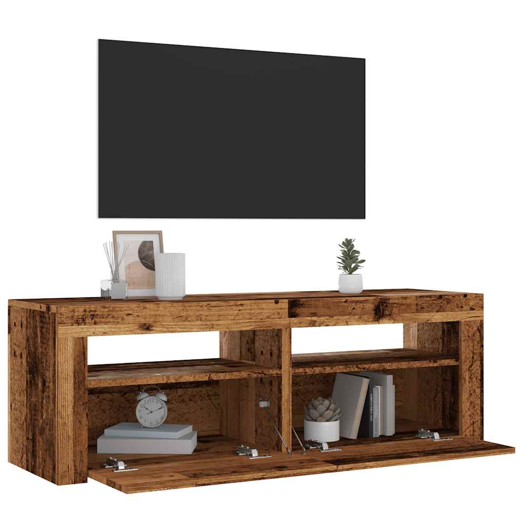 TV-Møbel Gammelt Tre TV-benk med LED-lys 120x35x40 cm