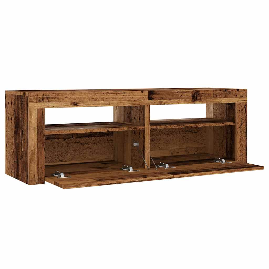TV-Møbel Gammelt Tre TV-benk med LED-lys 120x35x40 cm