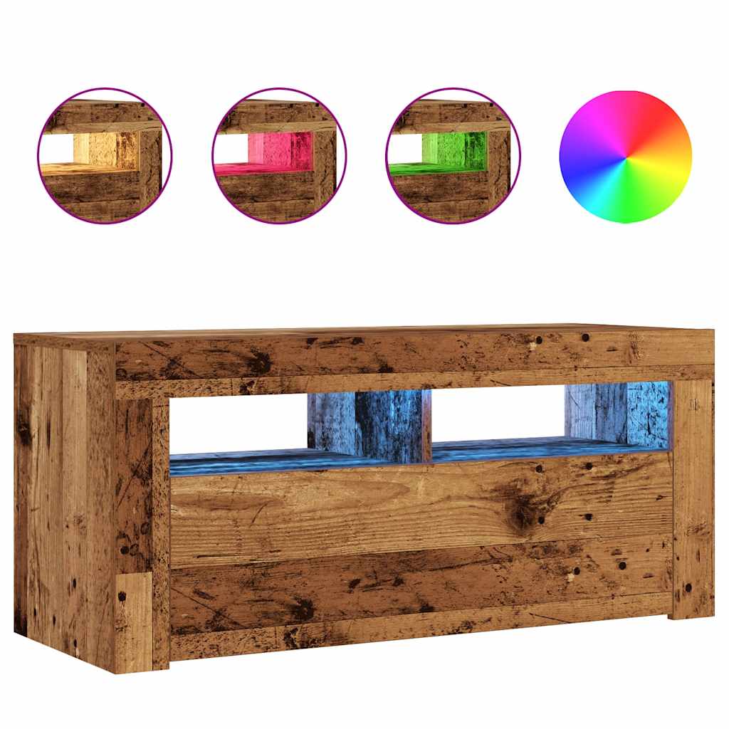 TV-Møbel Gammelt Tre TV-benk med LED-lys 90x35x40 cm