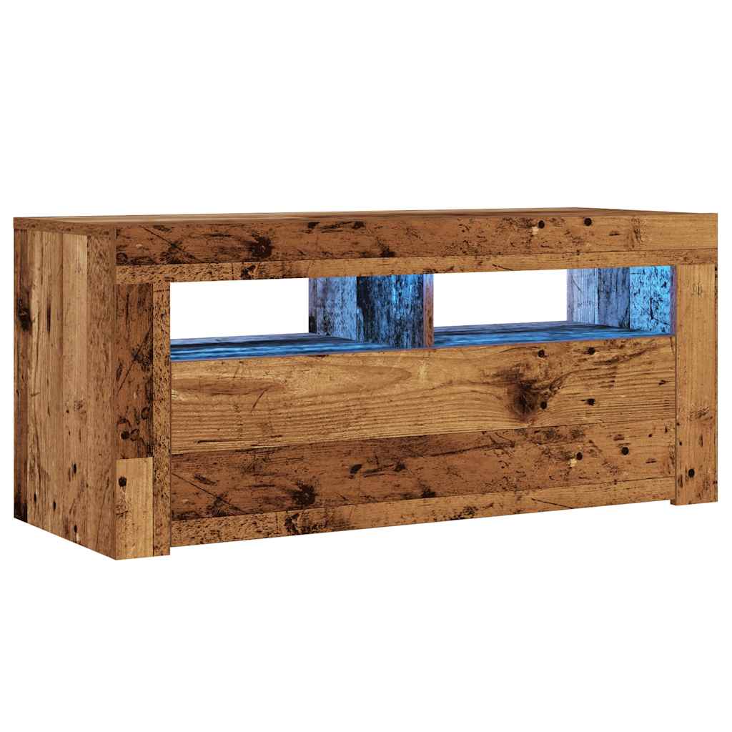 TV-Møbel Gammelt Tre TV-benk med LED-lys 90x35x40 cm