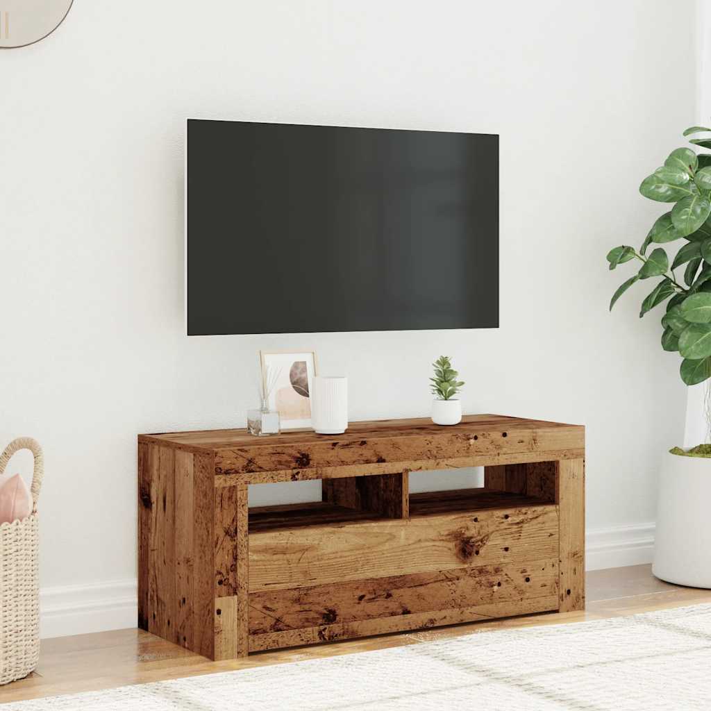 TV-Møbel Gammelt Tre TV-benk med LED-lys 90x35x40 cm