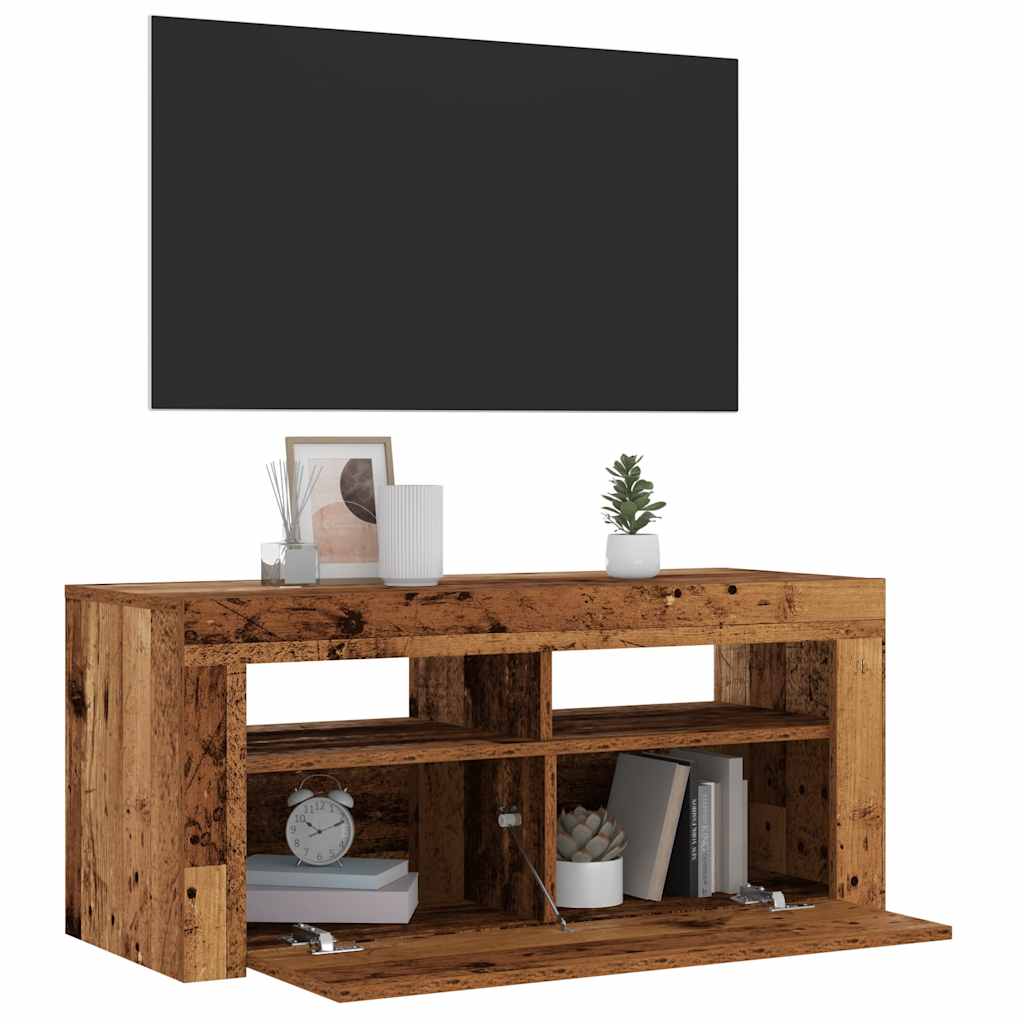 TV-Møbel Gammelt Tre TV-benk med LED-lys 90x35x40 cm