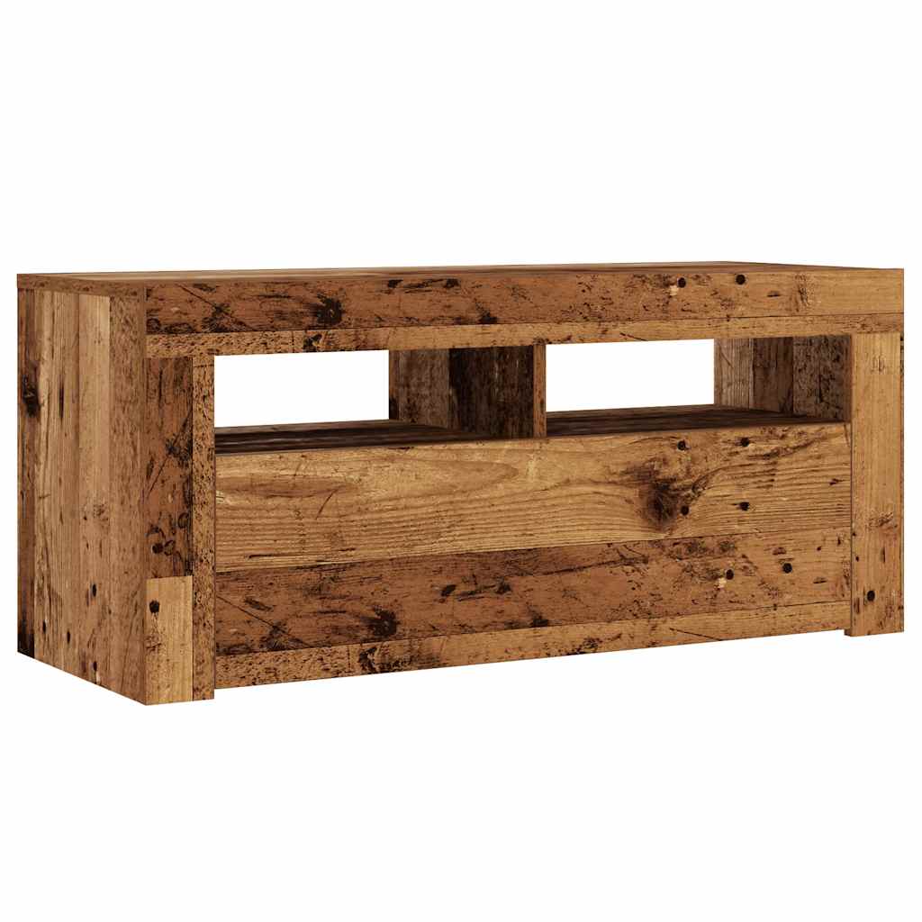 TV-Møbel Gammelt Tre TV-benk med LED-lys 90x35x40 cm