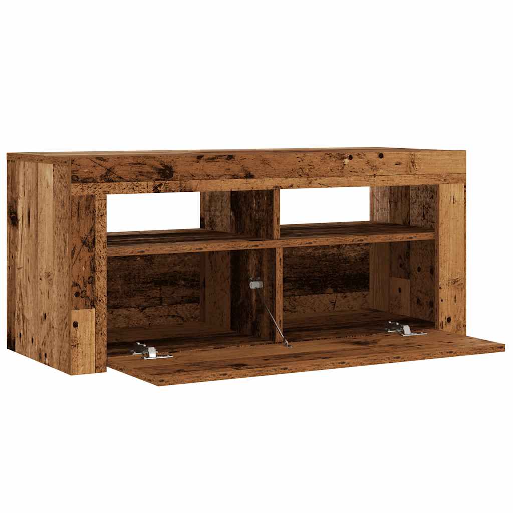 TV-Møbel Gammelt Tre TV-benk med LED-lys 90x35x40 cm
