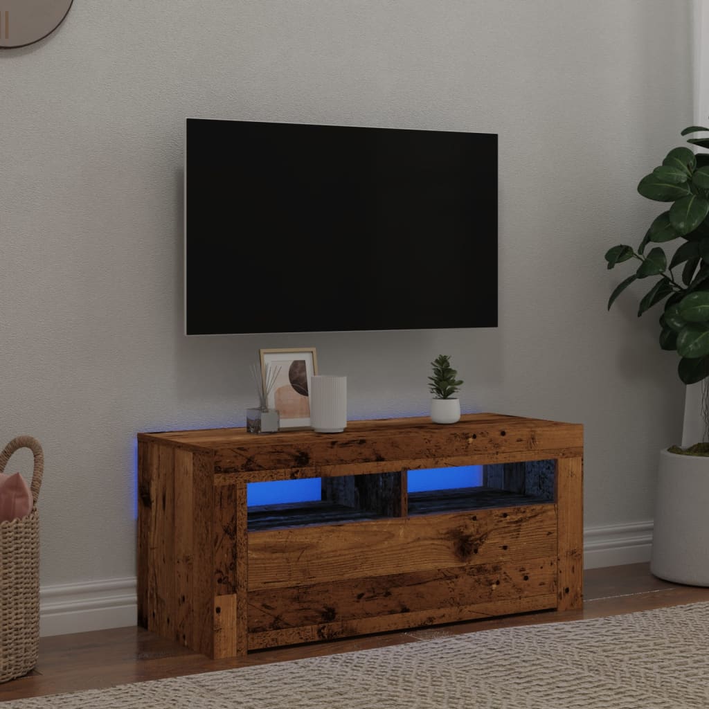 TV-Møbel Gammelt Tre TV-benk med LED-lys 90x35x40 cm