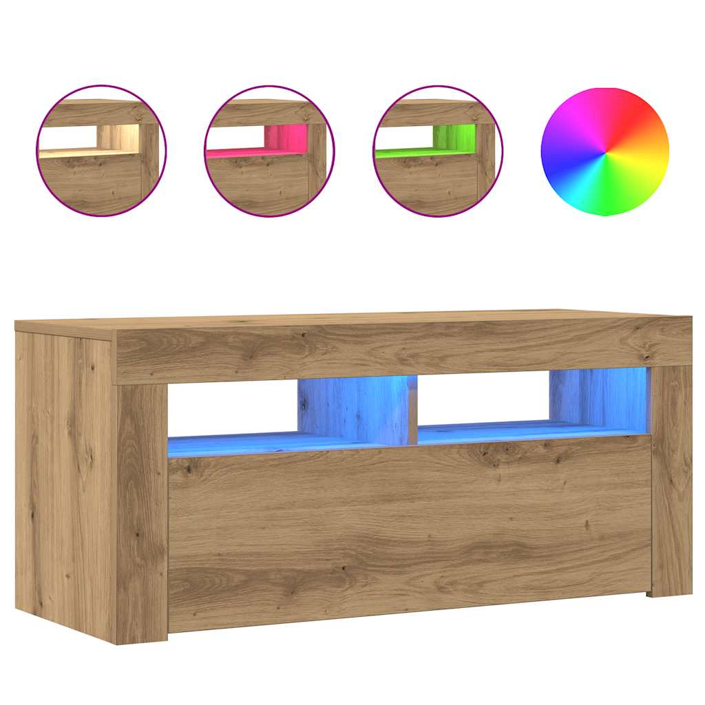 TV-Møbel Artisan Eik TV-benk med LED-lys 90x35x40 cm